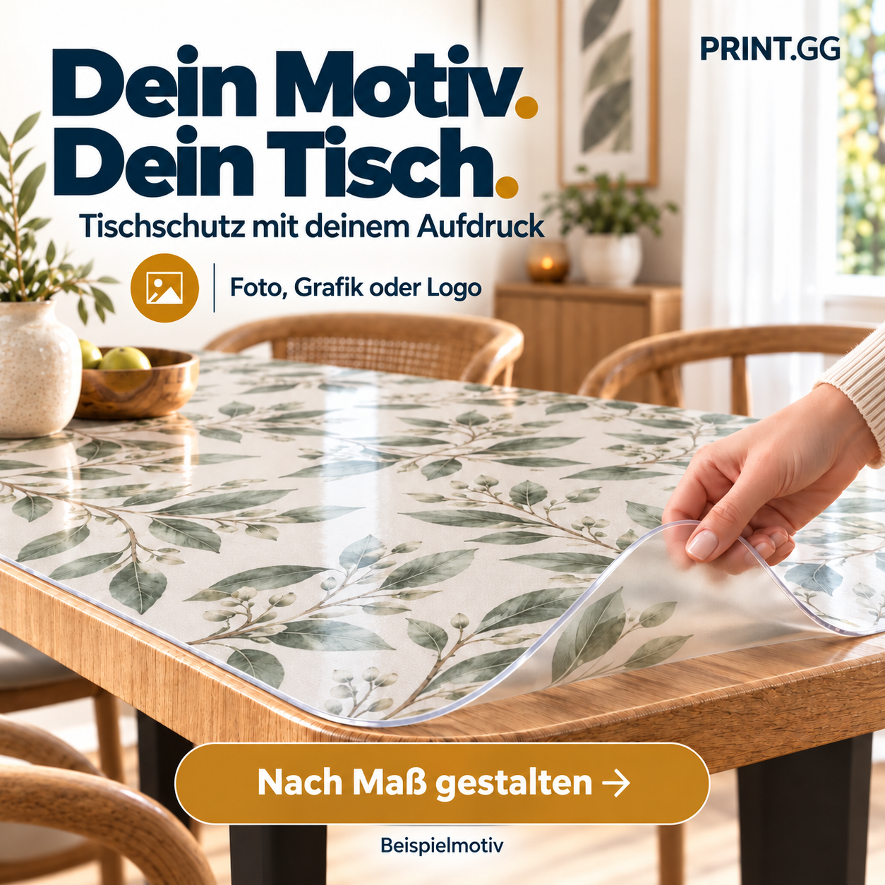 Beispiel einer Tischschutzmatte mit Pflanzenmotiv
