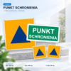 Komplet Punkt Schronienia: tabliczka 200 x 200 mm, napis 200 x 100 mm i dwie naklejki 80 x 80 mm